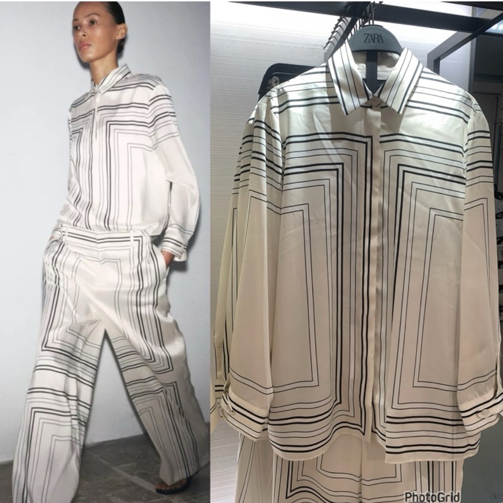 White and Black Geometric Shirt